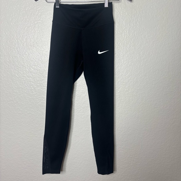 Nike Team One 7/8 Tight Black Leggings High Rise Mesh Ankle Size XS - Picture 2 of 8